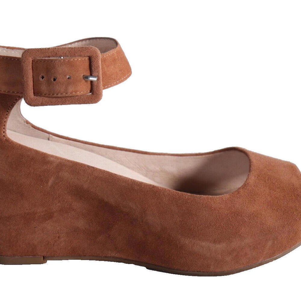 Sacha London US7.5 Camel Brown Suede Wedge Sandals Adjustable Ankle Straps Pumps